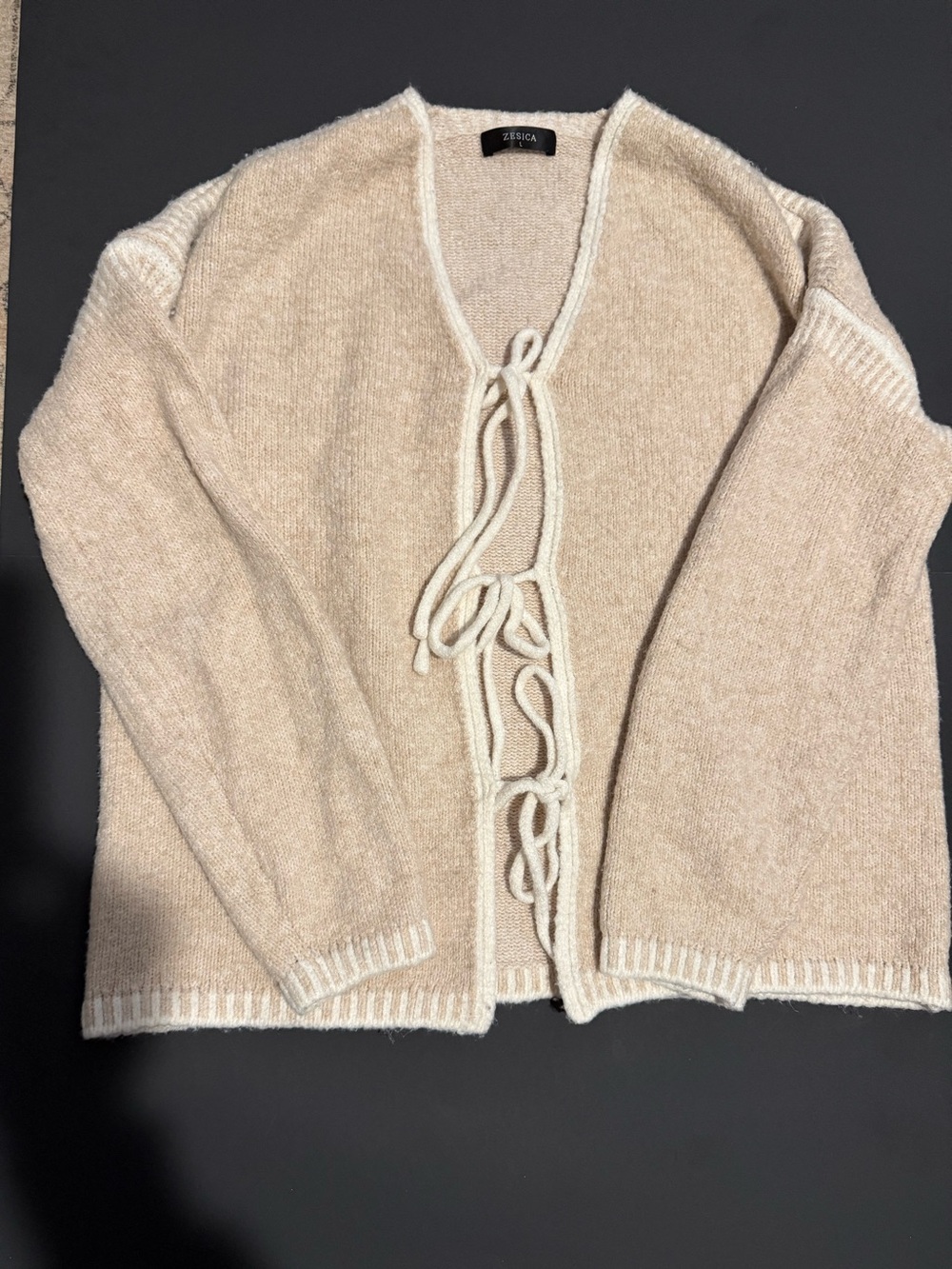 Zesica Cream Tie-Front Knit Cardigan